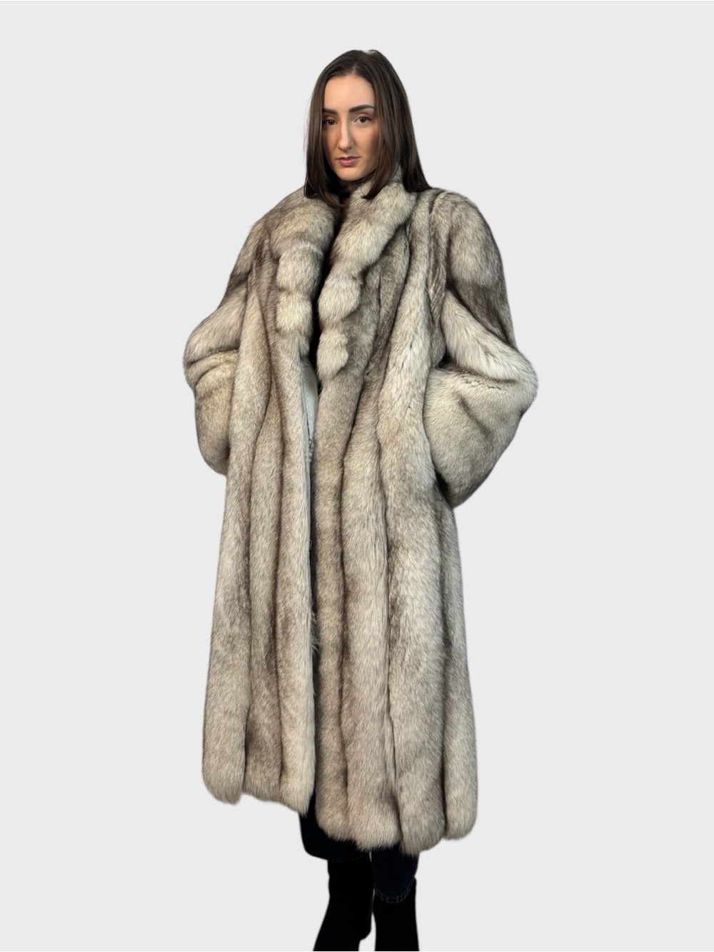 Luxurious Long Vintage Silver Fox Fur Coat